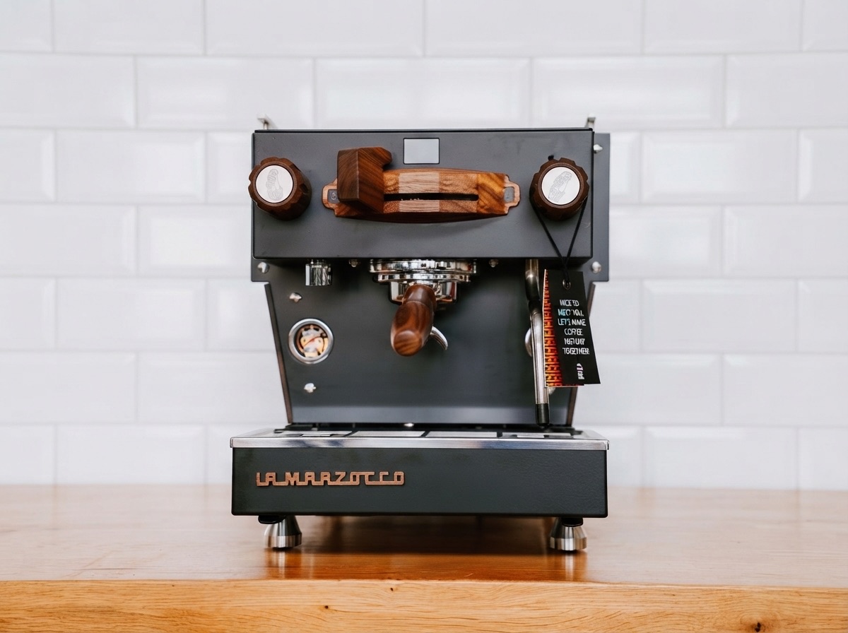 La Marzocco Linea Mini s dřevěnými prvky v showroomu Flatwhite